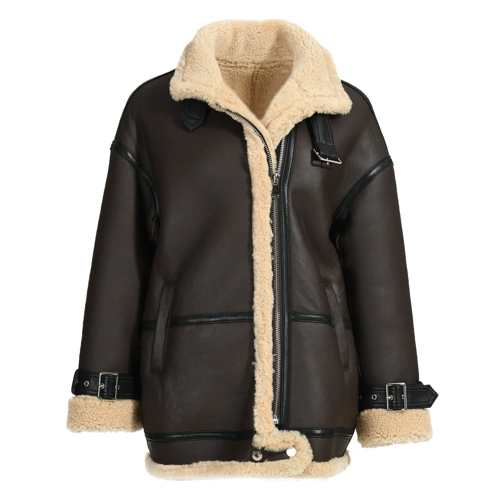 Thick Genuine Shearling Jacket Regular Length Sheep Leather Shearling Fur Leather Coat For Women