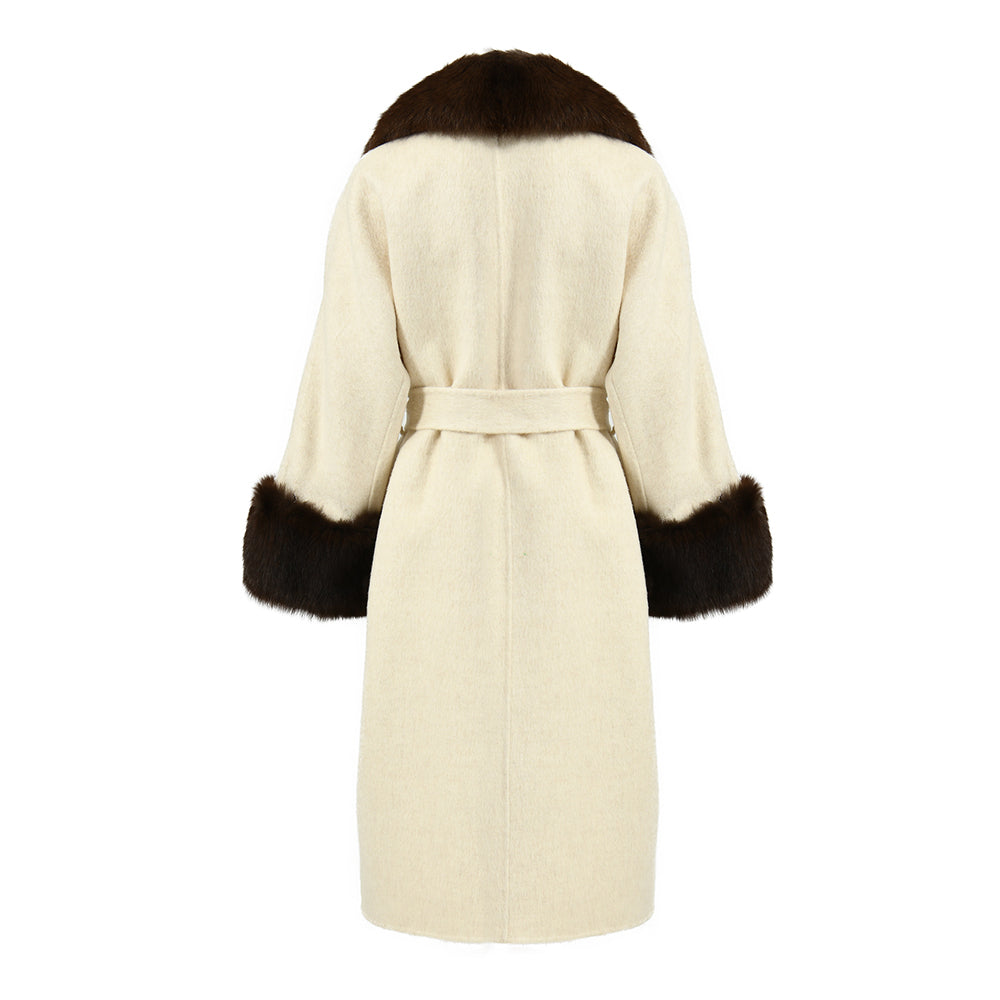 Winter Wholesale Custom High Quality Belt Design Cashmere Coat With Real Fox Fur Women Double-sided Wool Long Coat