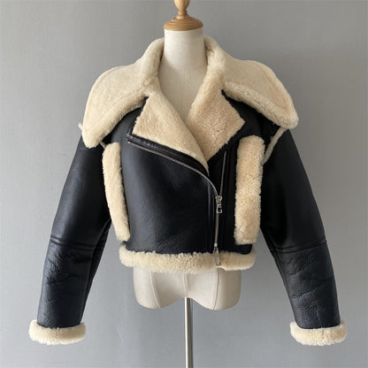 Turn-down Collar Genuine Shearling Jacket With Sheep Fur Popular Winter Real Shearling Sheepskin Coat Women