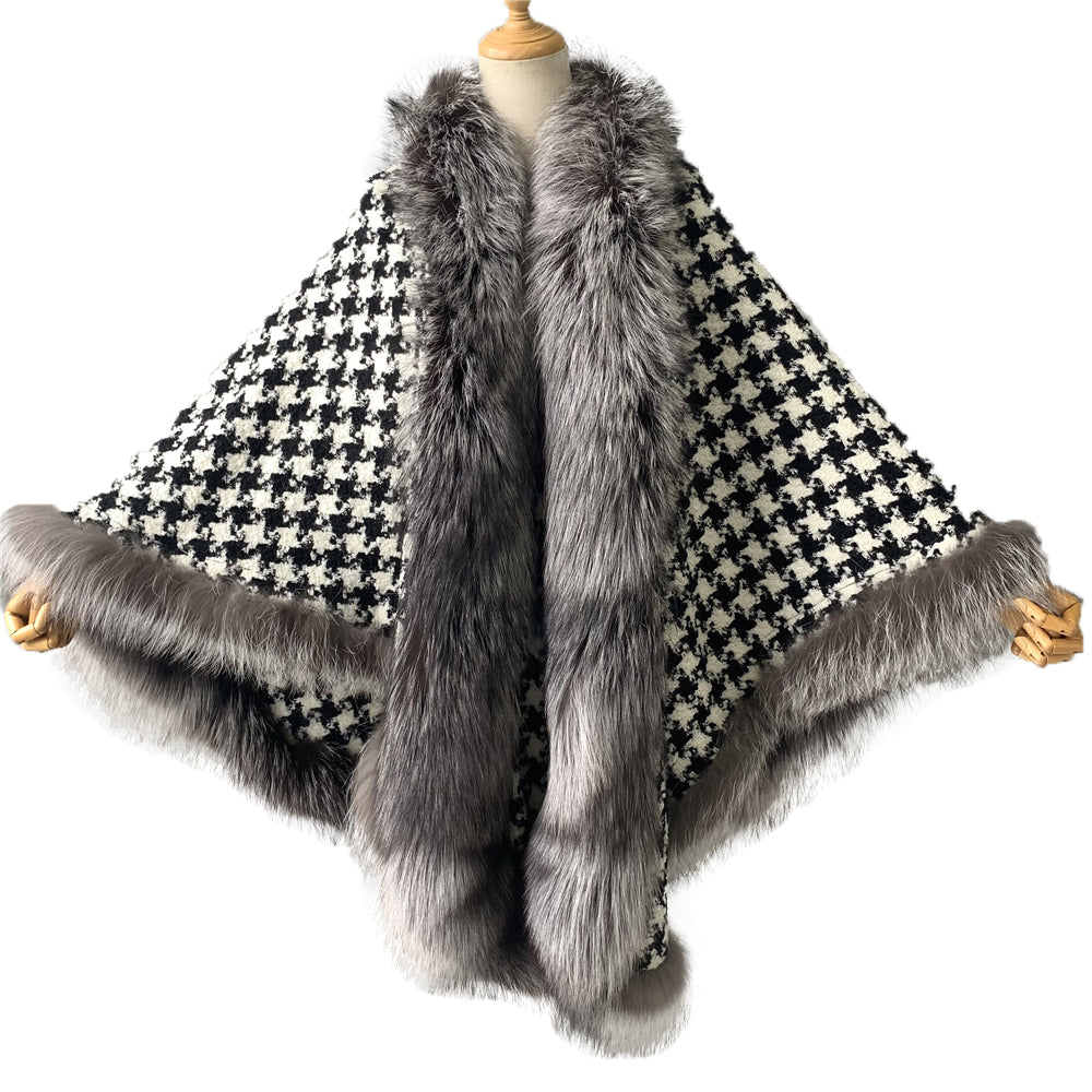 Jaxmonoy Autumn and Winter Outerwear Cashmere Coat With Cloak Real Fox Fur