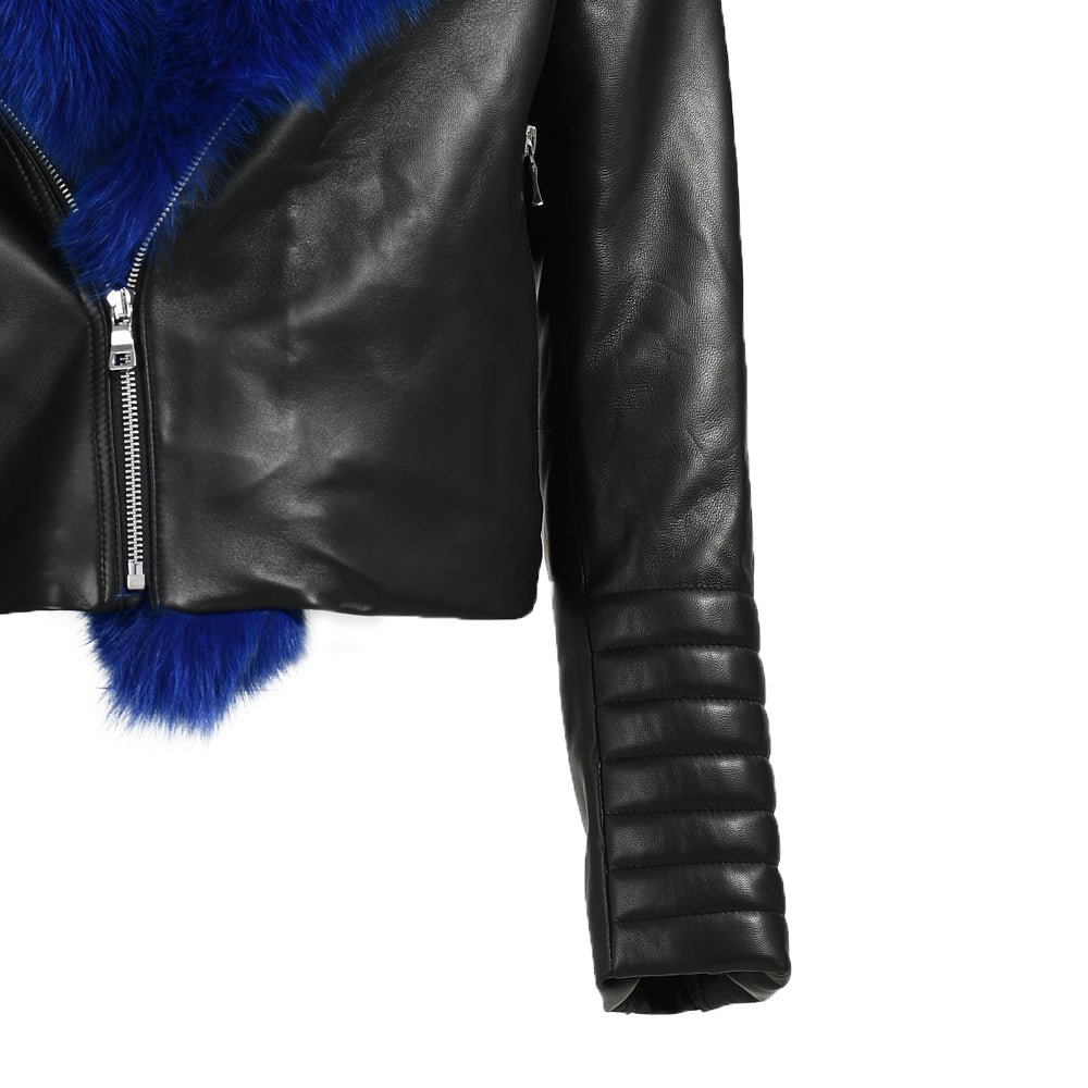 Fashion Short Style Real Leather Jacket With Real Fox Fur Collar Women