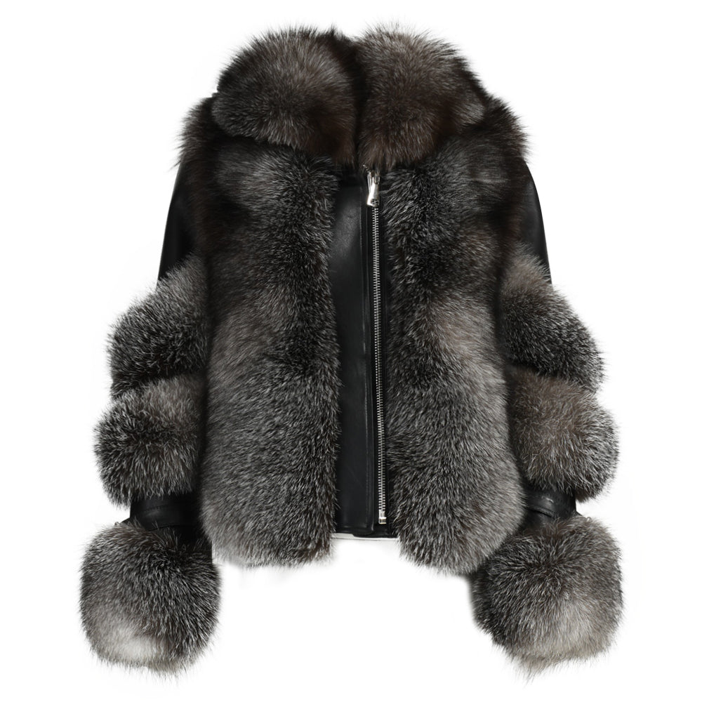 Winter Thick Windproof Real Fox Fur Coat With Zipper And Belt Design Women Genuine Leather Fur Jacket