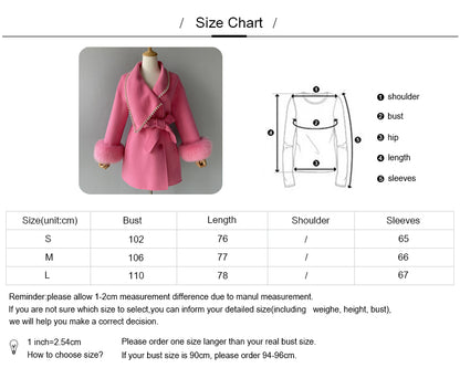 Winter New Style Turn-down V-neck Double-sided Wool Coat High Quality Women Real Fox Fur Cuff Cashmere Coatings