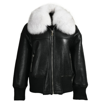 Genuine Leather Shearling Jacket With Fur Collar Winter Shearling coat