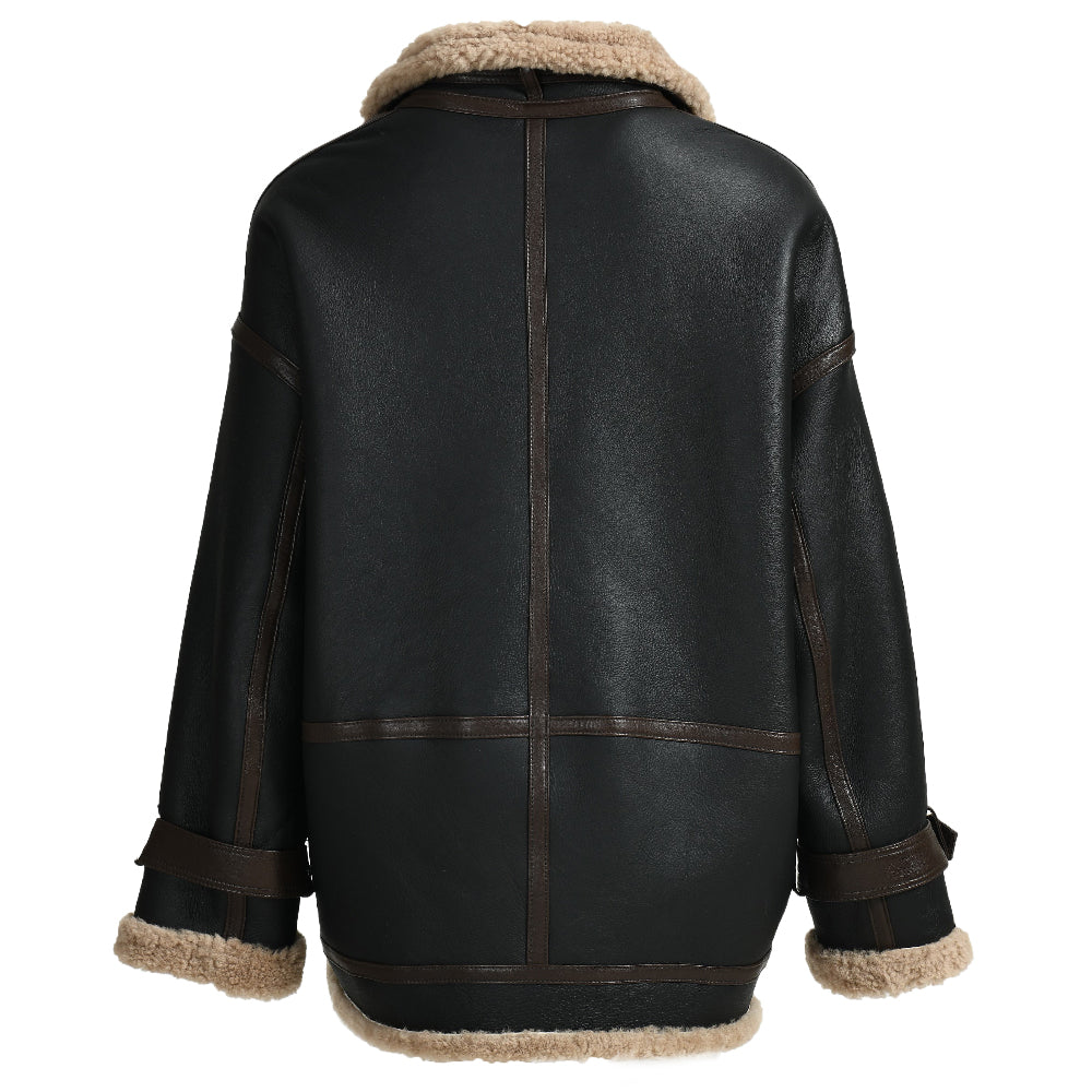 Thick Genuine Shearling Jacket Regular Length Sheep Leather Shearling Fur Leather Coat For Women