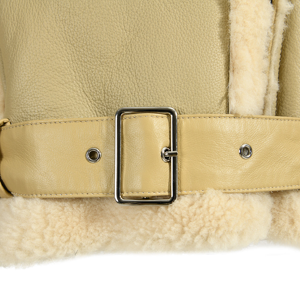 Turn-down Collar Belt Design Genuine Shearling Jacket With Sheep Fur Lining Winter Women Real Shearling Jacket