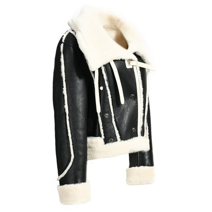 Real Shearling Coat With Fur Lining Custom Color Wholesale Winter Womens Genuine Shearling Fur Jacket