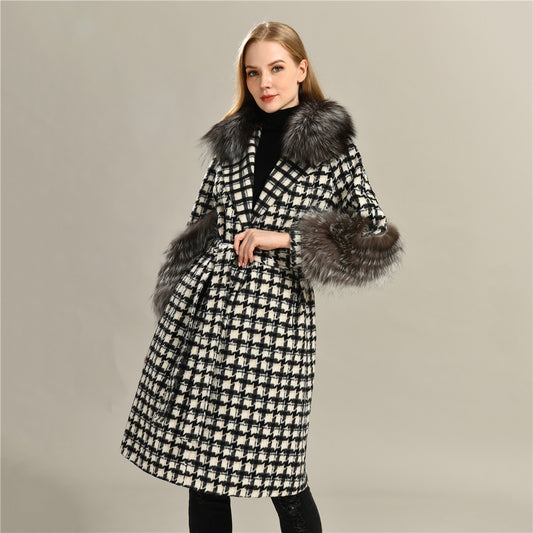 Jaxmonoy Sim Solid Cashmere Coat With Luxurious Real Fur Collar And Cuffs