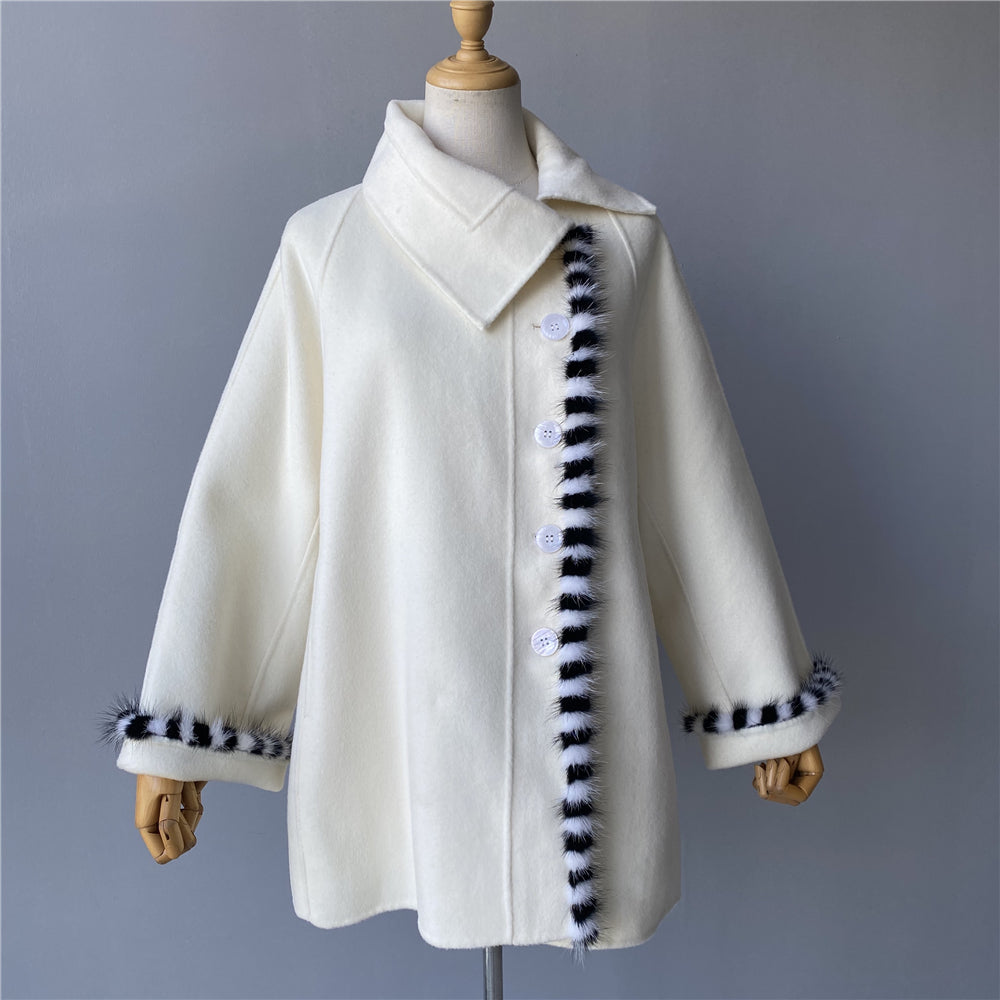 Jaxmonoy Fashion Women Cashmere Coat With White Button