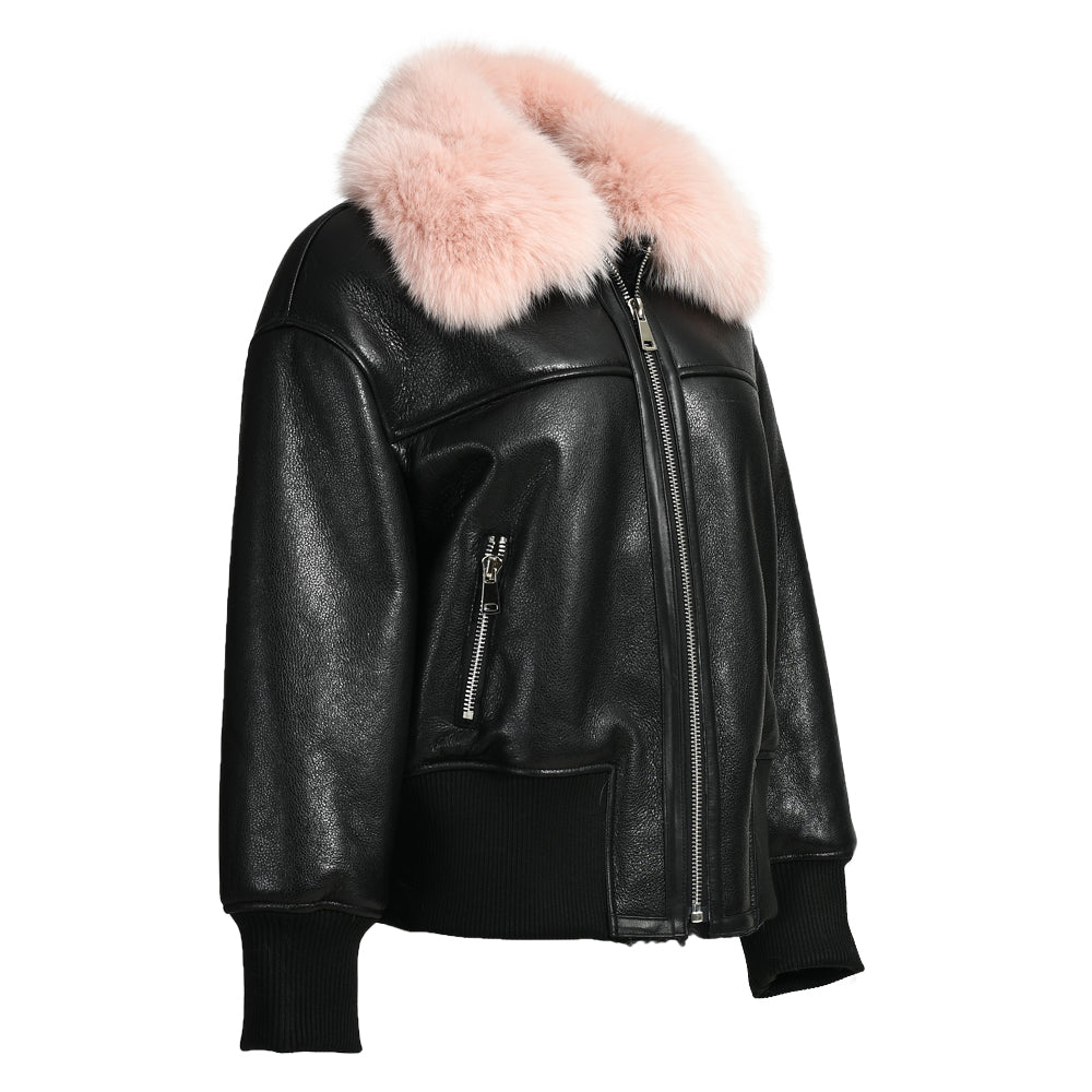 Genuine Leather Shearling Jacket With Fur Collar Winter Shearling coat