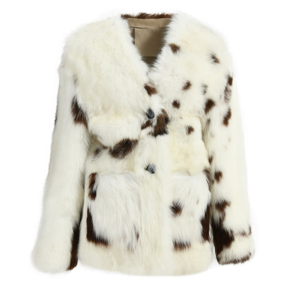 Fashion V-neck Shealring Fur Coat Mixed Color Custom Wholesale