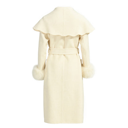 Double-sided Cashmere Wool Coat With Big Collar Removable Fox Fur Cuff