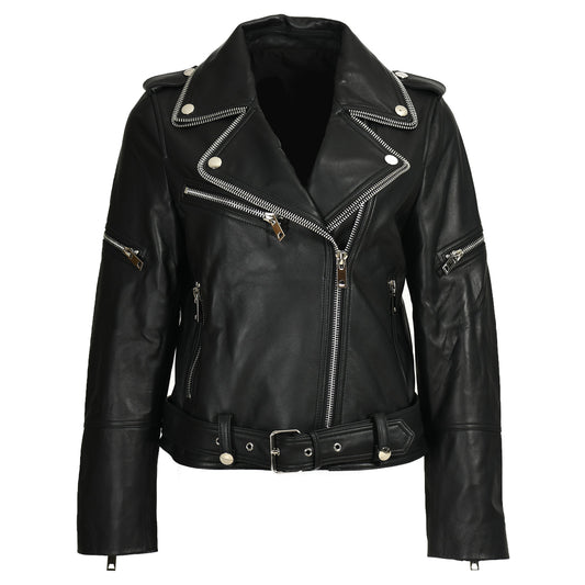 Women Genuine Sheepskin Leather Jackets Zipper Design Wholesale Custom Mens Leather Jacket