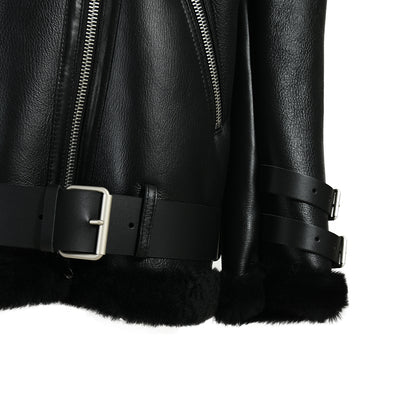 Regular Length Real Leather Jacket With Belt Design Custom Genuine Sheep Shearling Jacket Women