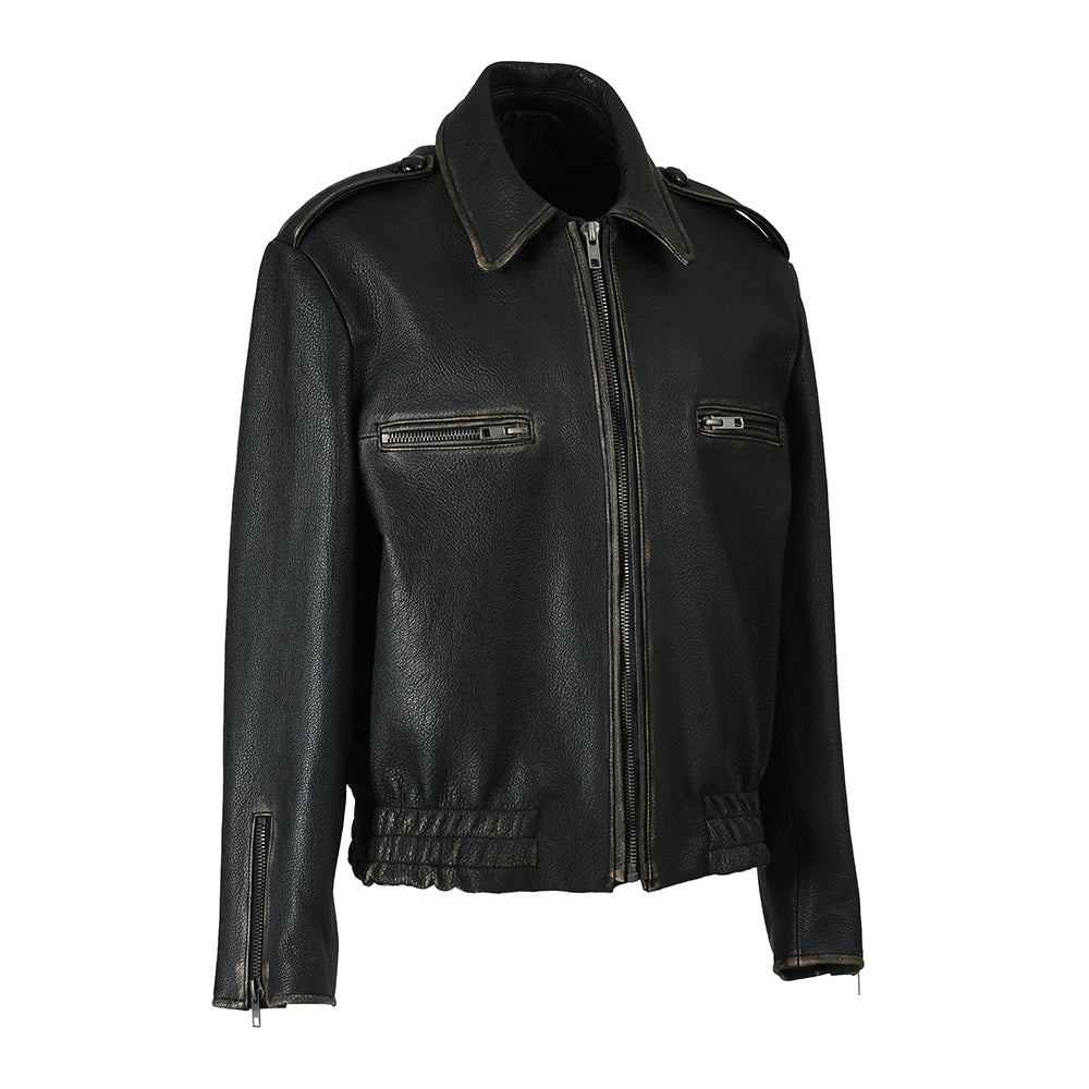 Old fashioned style Turn-down Real Sheepskin Leather Jacket