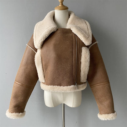 Turn-down Collar Genuine Shearling Jacket With Sheep Fur Popular Winter Real Shearling Sheepskin Coat Women