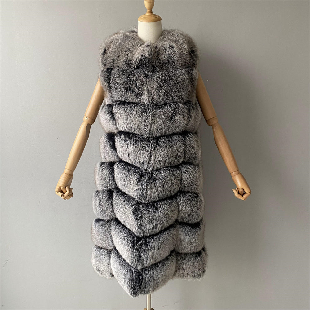 Thick Warm Custom Color Ladies Real Fluffy Fox Fur Vest Gilet Wholesale Winter Women Fur Vest 2022 Long