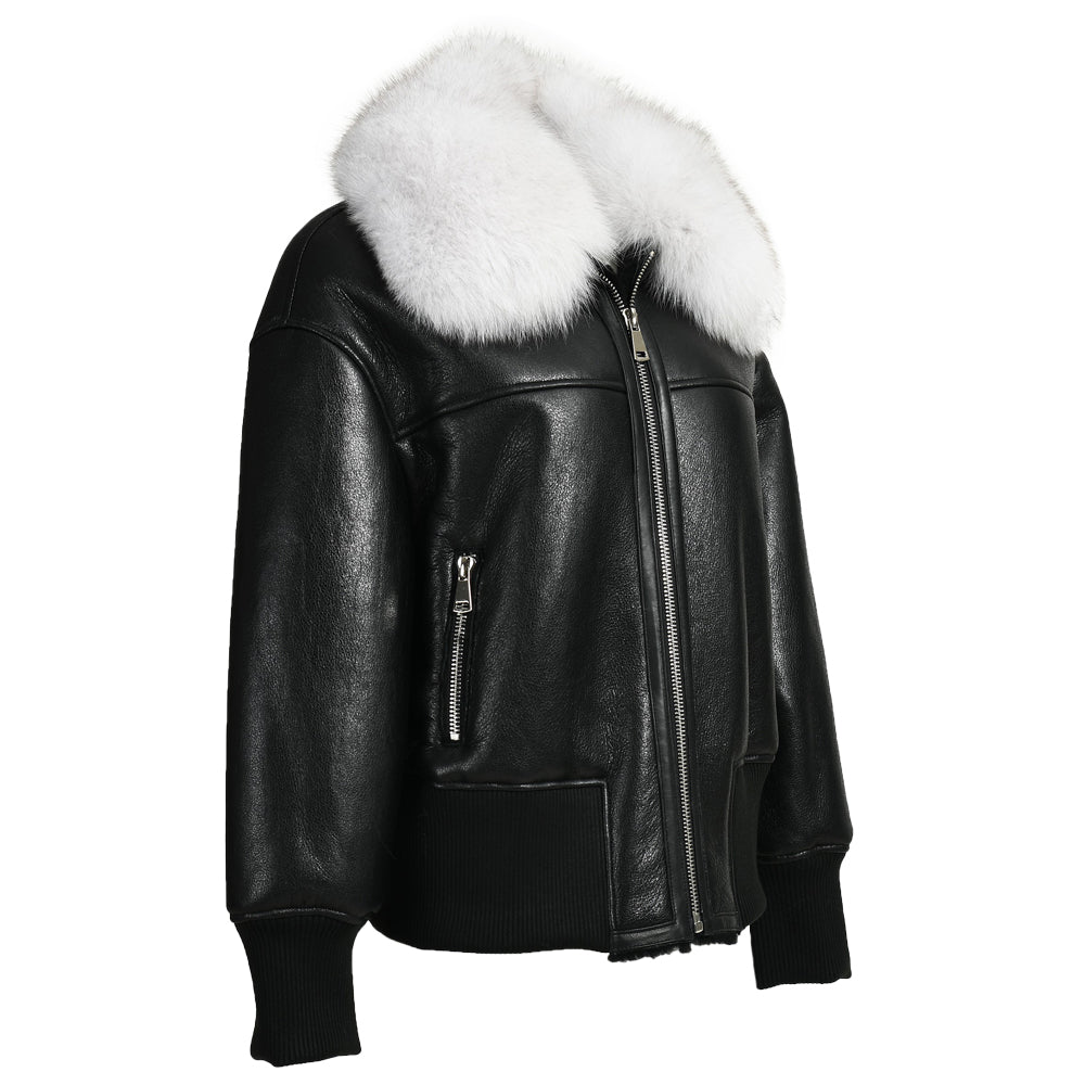 Genuine Leather Shearling Jacket With Fur Collar Winter Shearling coat