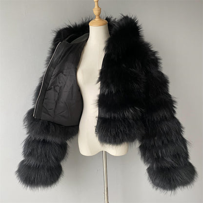 Thick Waerm Hooded Fluffy Real Fox Fur Jacket Zipper Design Custom Color Women Wholesale Winter Real Fur Coat