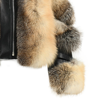 Winter Thick Windproof Real Fox Fur Coat With Zipper And Belt Design Women Genuine Leather Fur Jacket