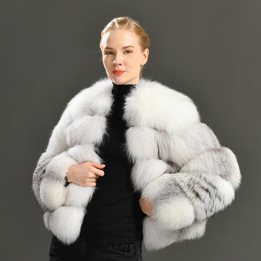 Jaxmonoy Luxury Appearance Fluffy Real Fox Fur Coat Warm Woman Custom Fur Coat