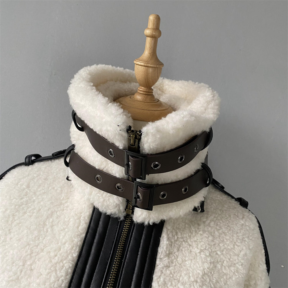 Thick Warm Genuine Sheepskin Shearling Jacket With Real Leather Belt Fashion Women Teddy Bear Shearling Sheep Coat