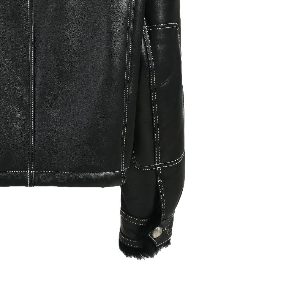 Genuine Leather Shearling Coats With Sheep Fur Collar Custom