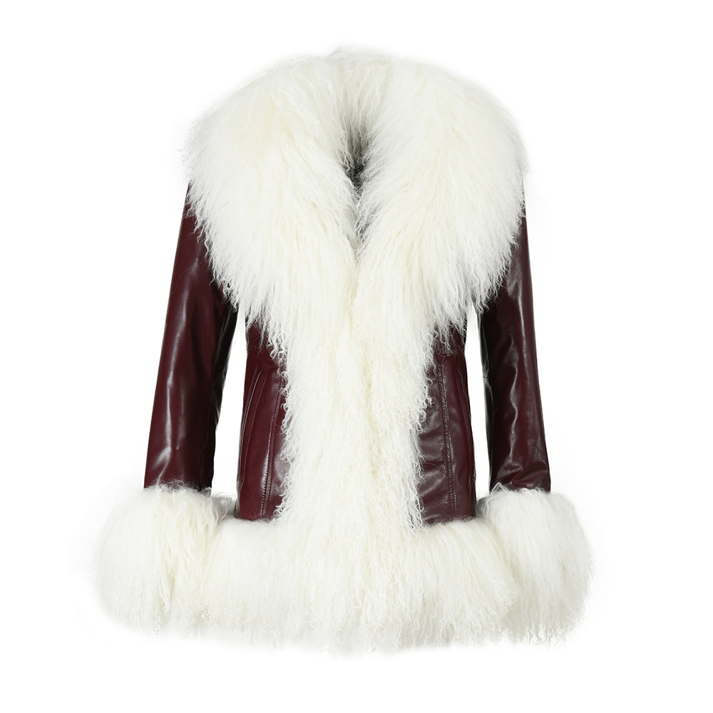 Custom Mongolian Fur Sheepskin Leather Leather Jackets For Ladies