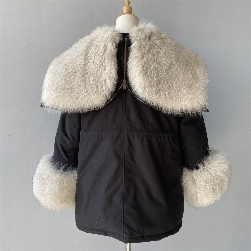 Women Casual Short Style Real Fox Fur Lining Detachable Denim Fur Jacket Fox Fur Parka