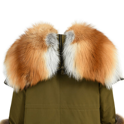 Women Casual Short Style Real Fox Fur Lining Detachable Denim Fur Jacket Fox Fur Parka