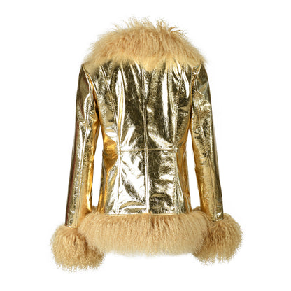 Custom Mongolian Fur Sheepskin Leather Leather Jackets For Ladies