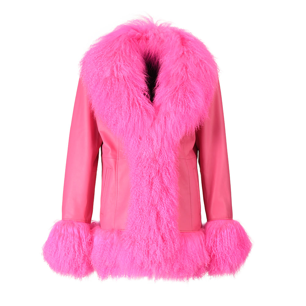 Custom Mongolian Fur Sheepskin Leather Leather Jackets For Ladies