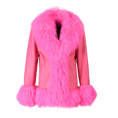 Custom Mongolian Fur Sheepskin Leather Leather Jackets For Ladies