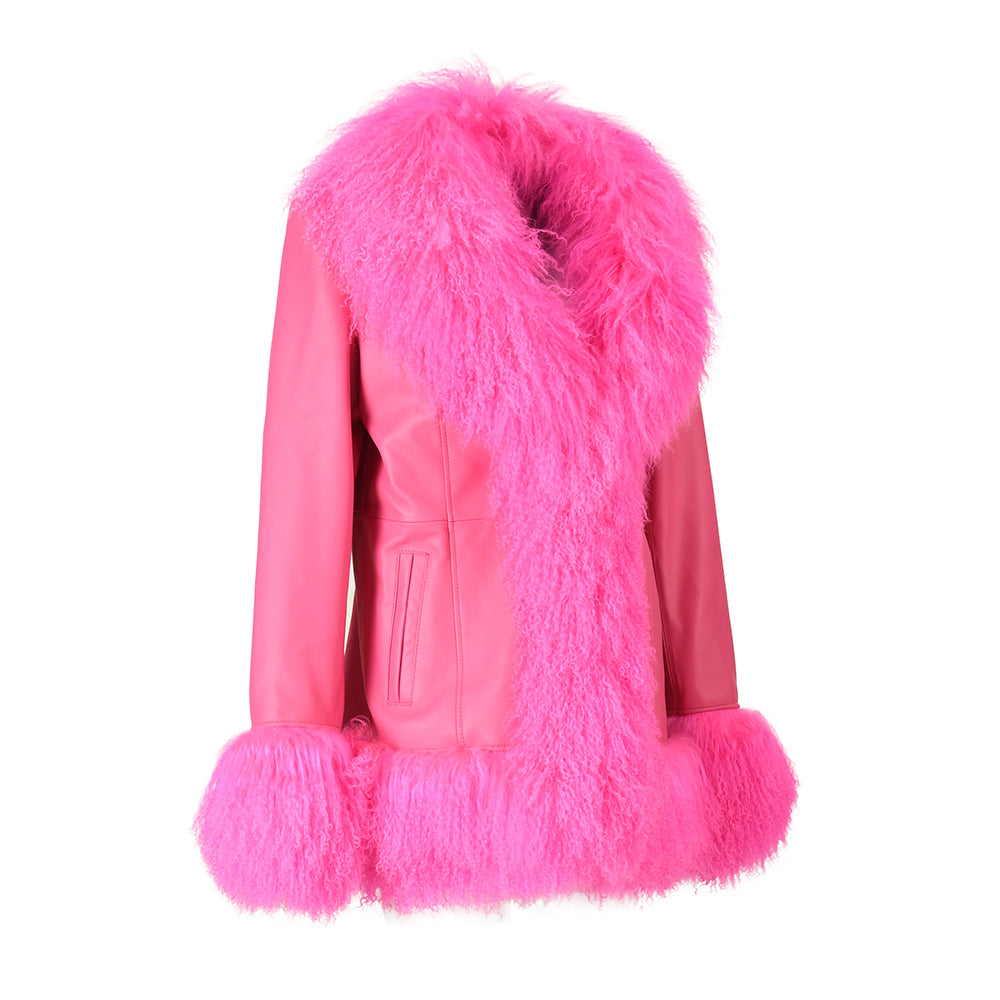 Custom Mongolian Fur Sheepskin Leather Leather Jackets For Ladies