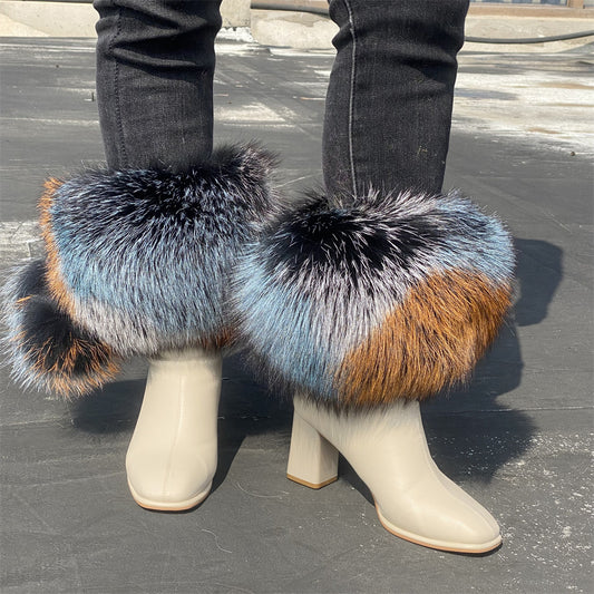 Solid Color Fur Lady Boots Accessories