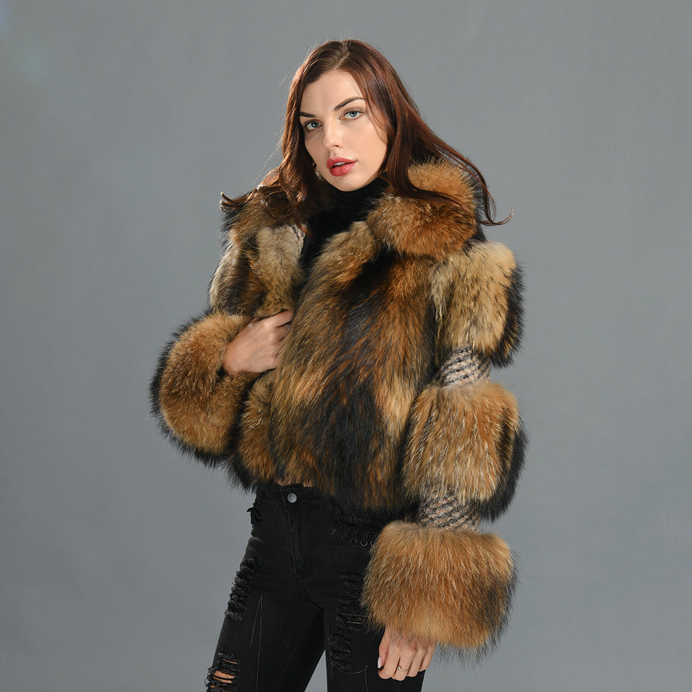 New Design Warm Thick Cashmere Raccoon Fur Collar Regular Length For Women