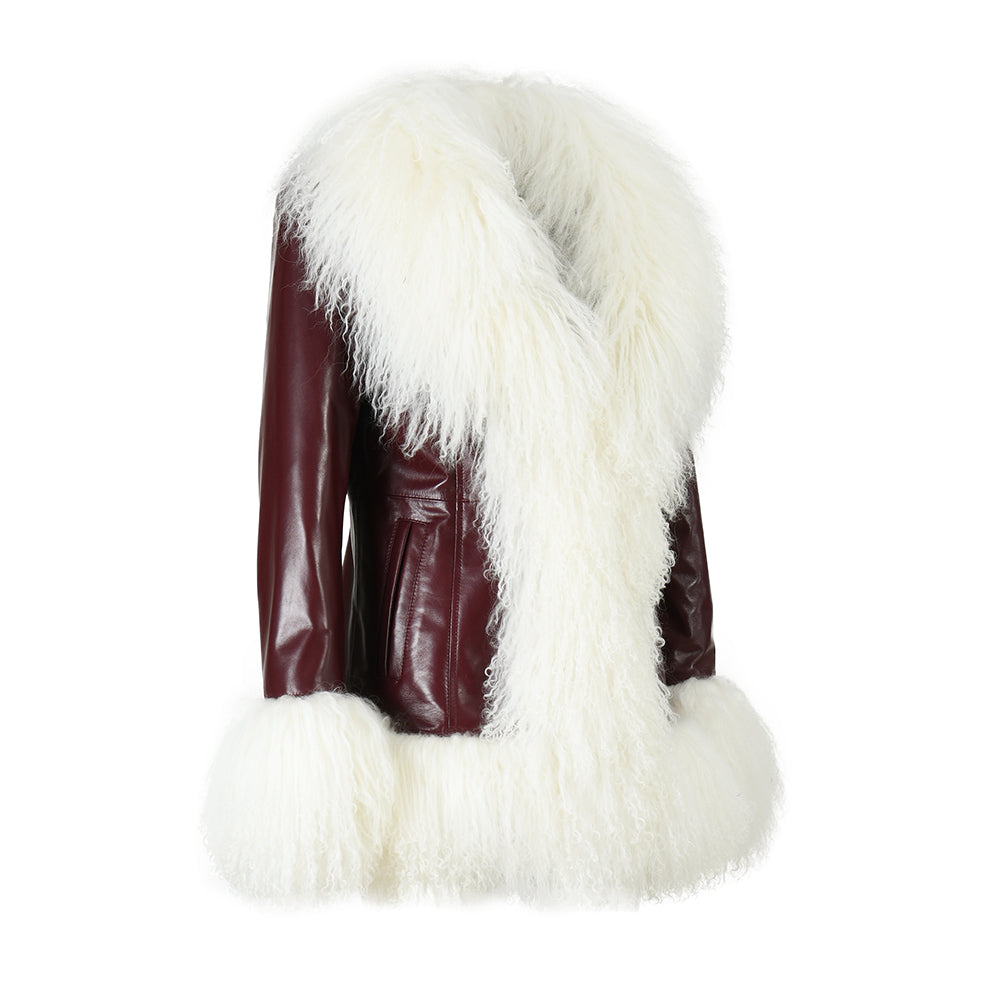 Custom Mongolian Fur Sheepskin Leather Leather Jackets For Ladies