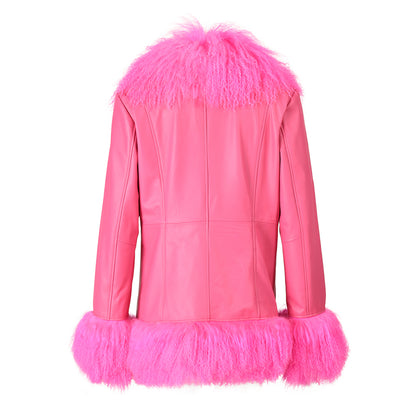 Custom Mongolian Fur Sheepskin Leather Leather Jackets For Ladies