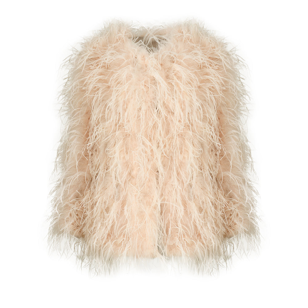 Winter Popular Hot Sale Ladies Pure Color Ostrich Feather Coat