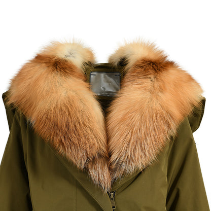 Women Casual Short Style Real Fox Fur Lining Detachable Denim Fur Jacket Fox Fur Parka