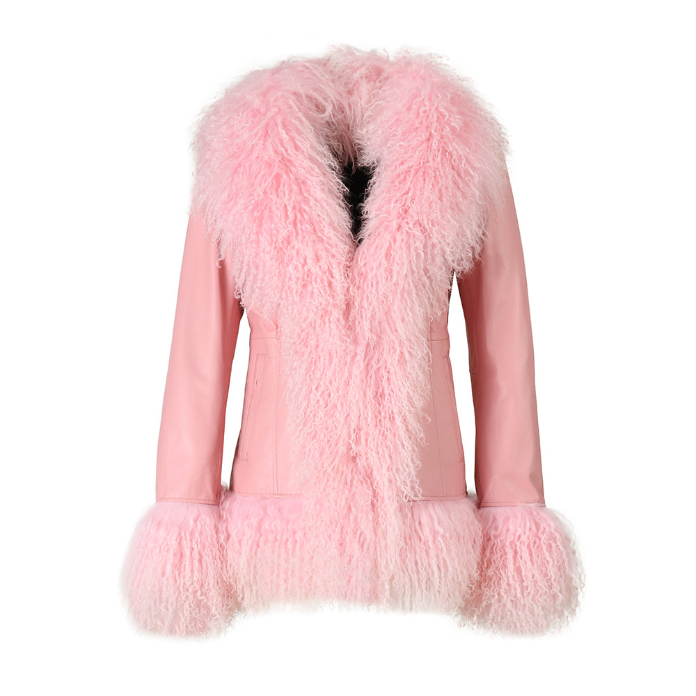 Custom Mongolian Fur Sheepskin Leather Leather Jackets For Ladies