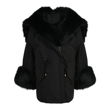 Women Casual Short Style Real Fox Fur Lining Detachable Denim Fur Jacket Fox Fur Parka