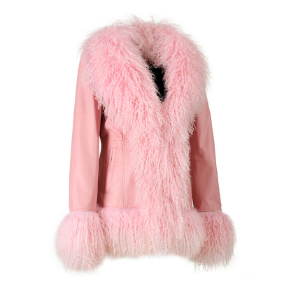 Custom Mongolian Fur Sheepskin Leather Leather Jackets For Ladies