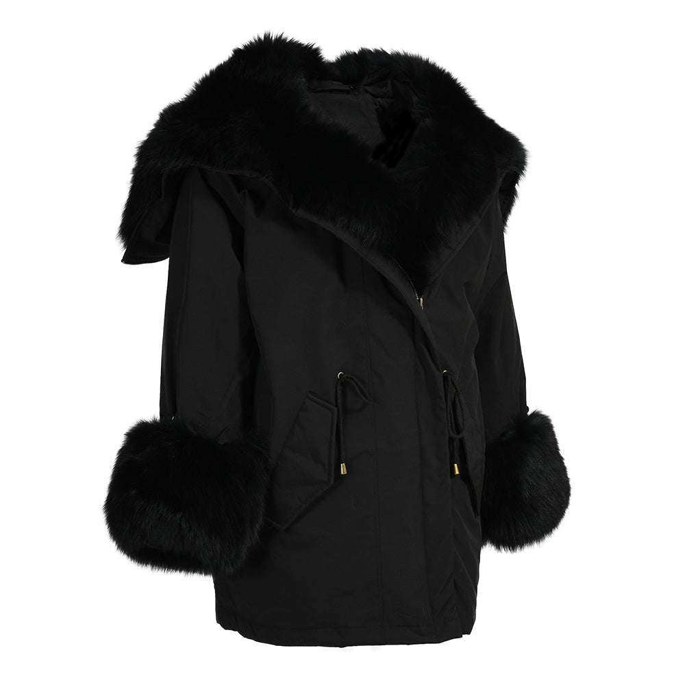 Women Casual Short Style Real Fox Fur Lining Detachable Denim Fur Jacket Fox Fur Parka