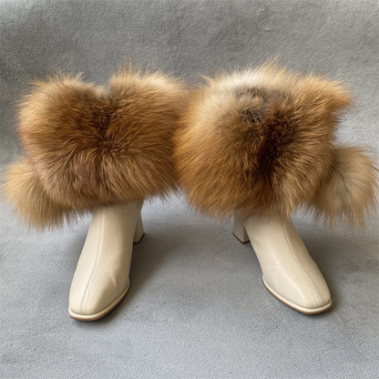 Solid Color Fur Lady Boots Accessories