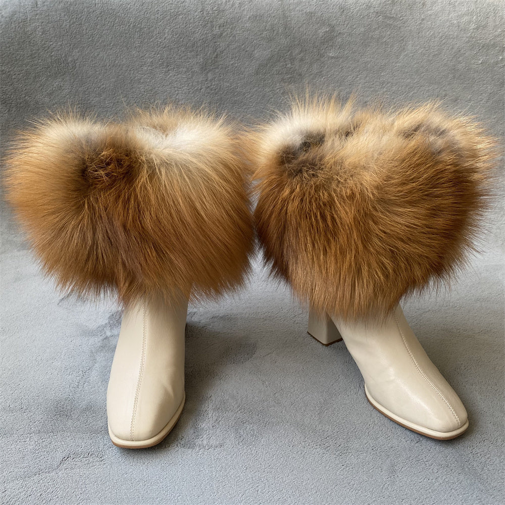 Solid Color Fur Lady Boots Accessories