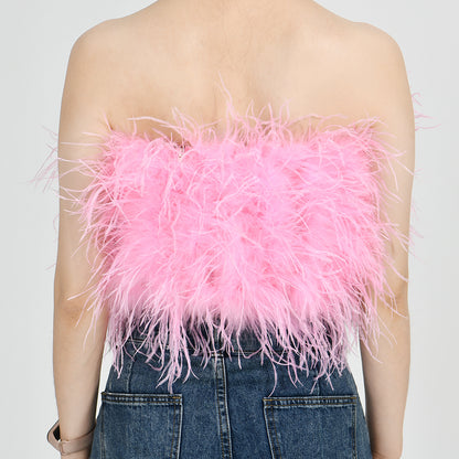 Ostrich Feather Crop Top