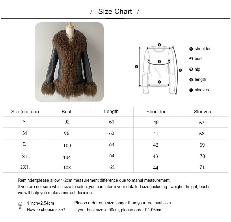 Custom Mongolian Fur Sheepskin Leather Leather Jackets For Ladies