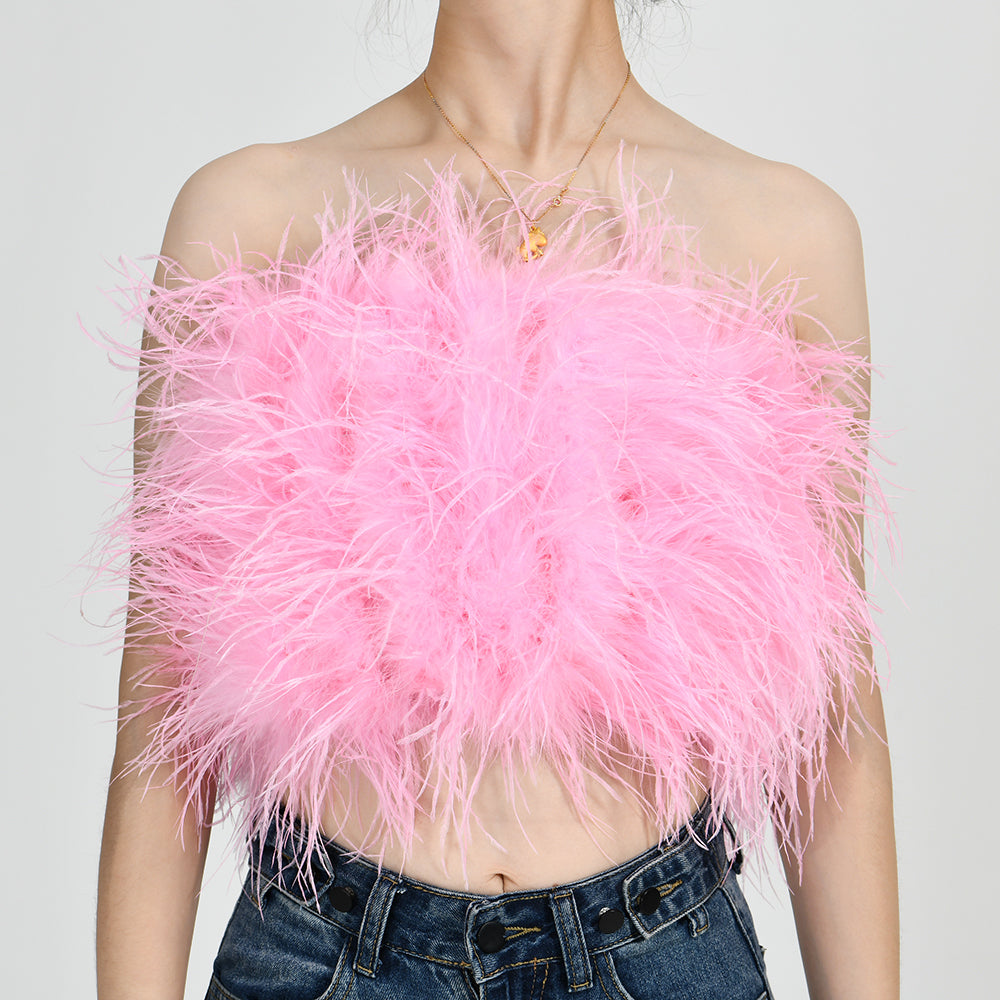 Ostrich Feather Crop Top