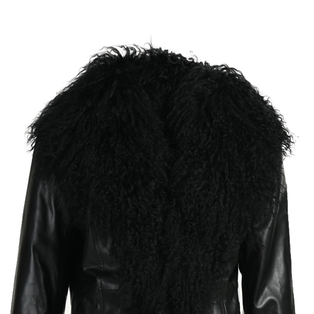 Custom Mongolian Fur Sheepskin Leather Leather Jackets For Ladies